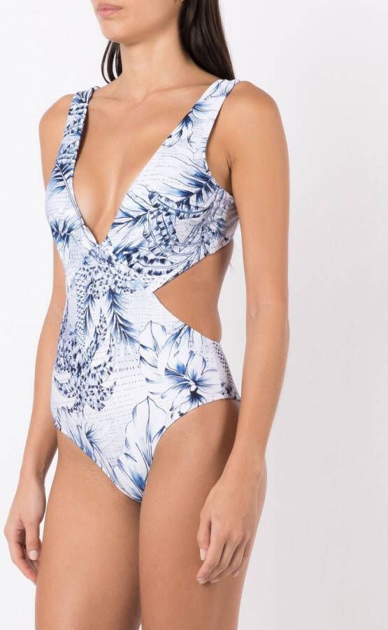 Lygia & Nanny Badpak met palmboomprint Blauw