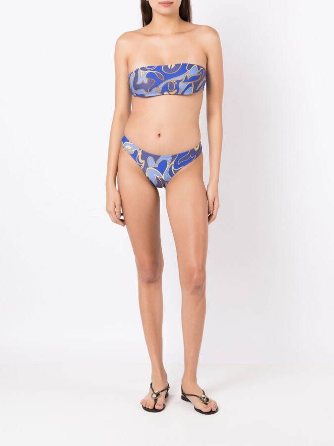 Lygia & Nanny Bandeau bikini met grafische print Blauw