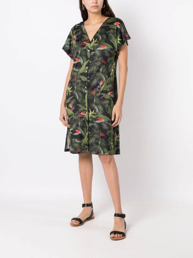 Lygia & Nanny Midi-jurk met botanische print Groen