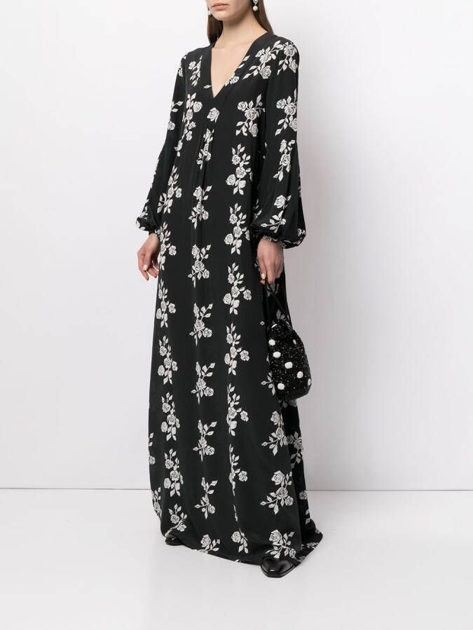 Macgraw Maxi-jurk met roosprint Zwart