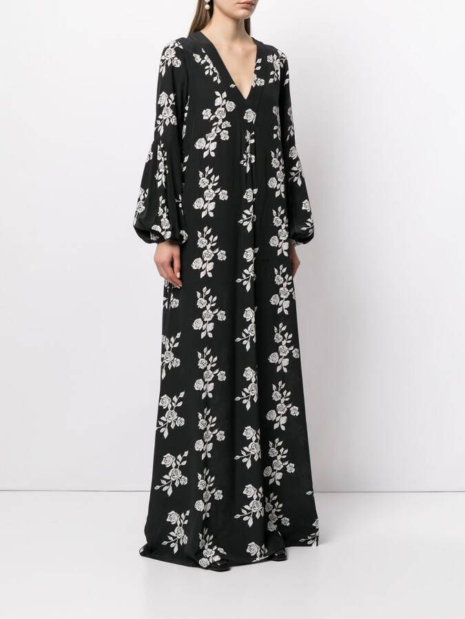 Macgraw Maxi-jurk met roosprint Zwart