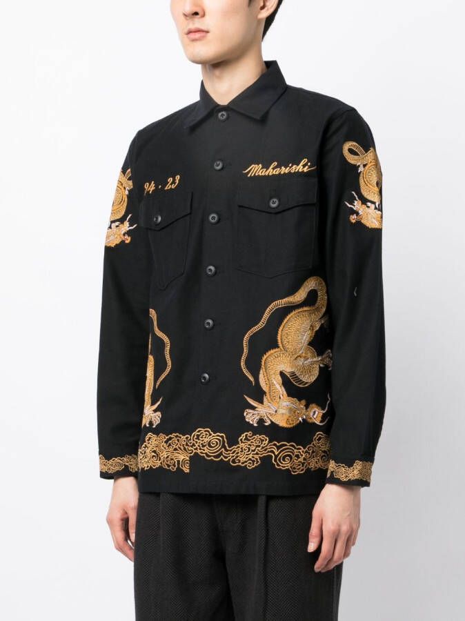 Maharishi Overhemd met geborduurde draak Zwart