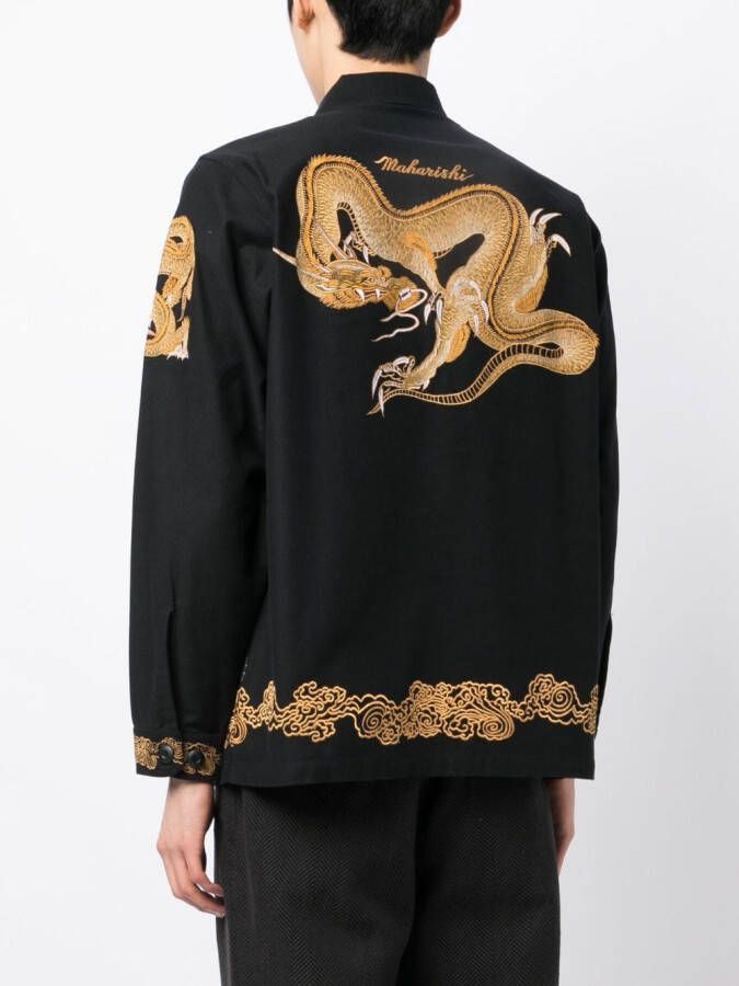 Maharishi Overhemd met geborduurde draak Zwart