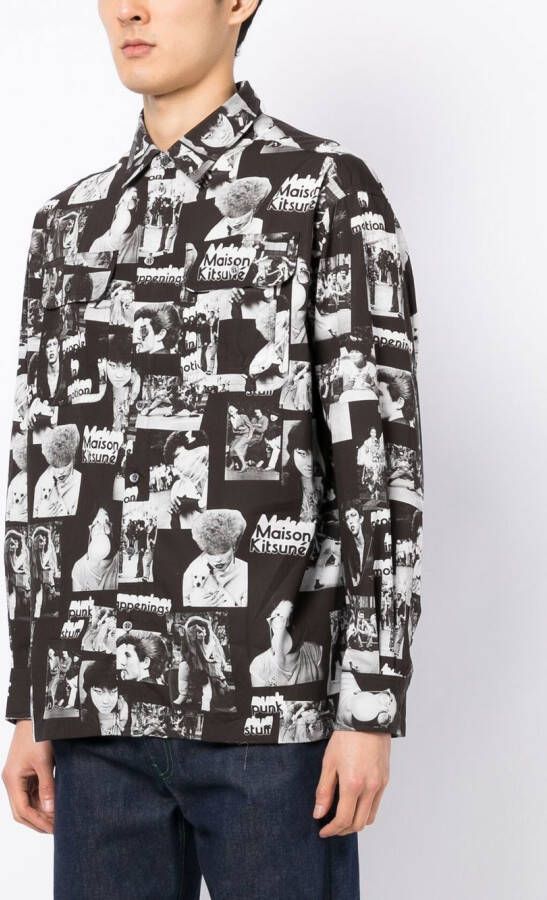 Maison Kitsuné Overhemd met grafische print Zwart