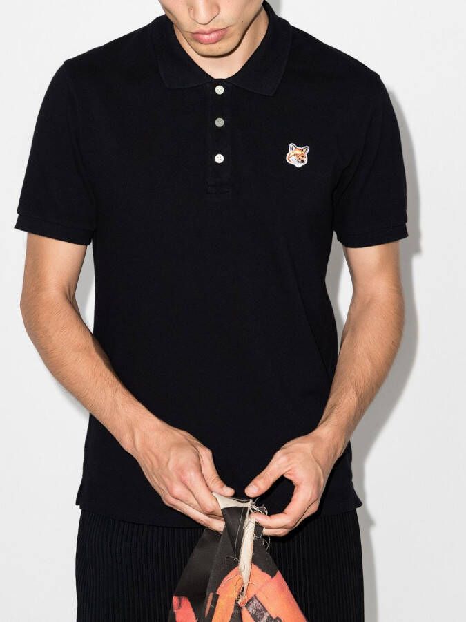 Maison Kitsuné Poloshirt met vossenpatch Zwart