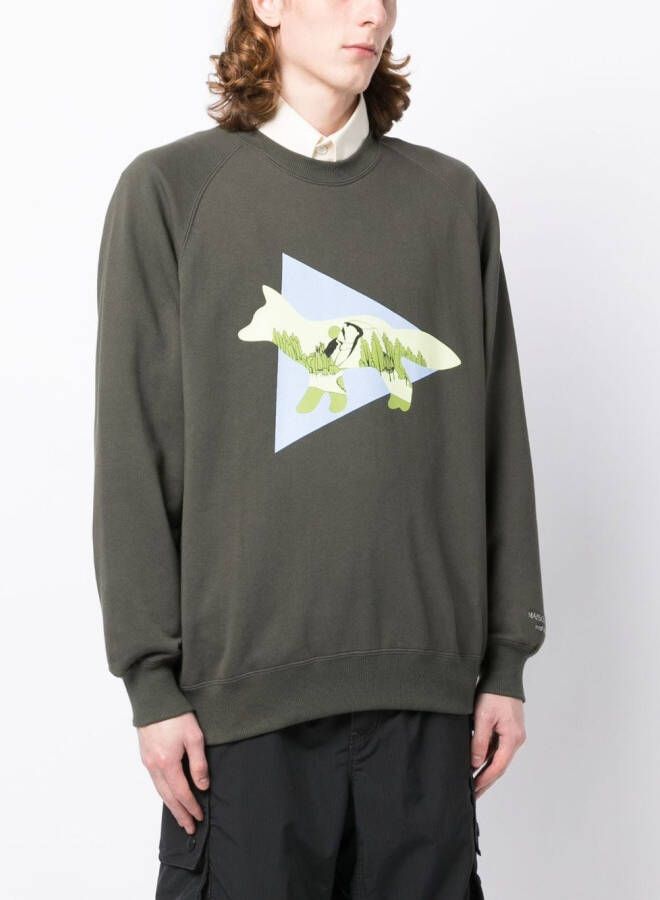 Maison Kitsuné x And Wander sweater met logoprint Groen