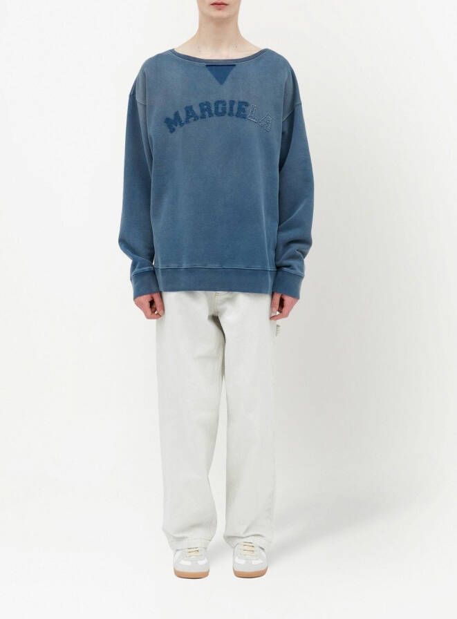 Maison Margiela Sweater met logoprint van biologisch katoen Blauw