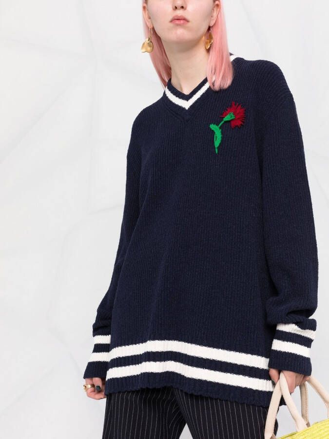 Maison Margiela Trui met geborduurde bloemen Blauw