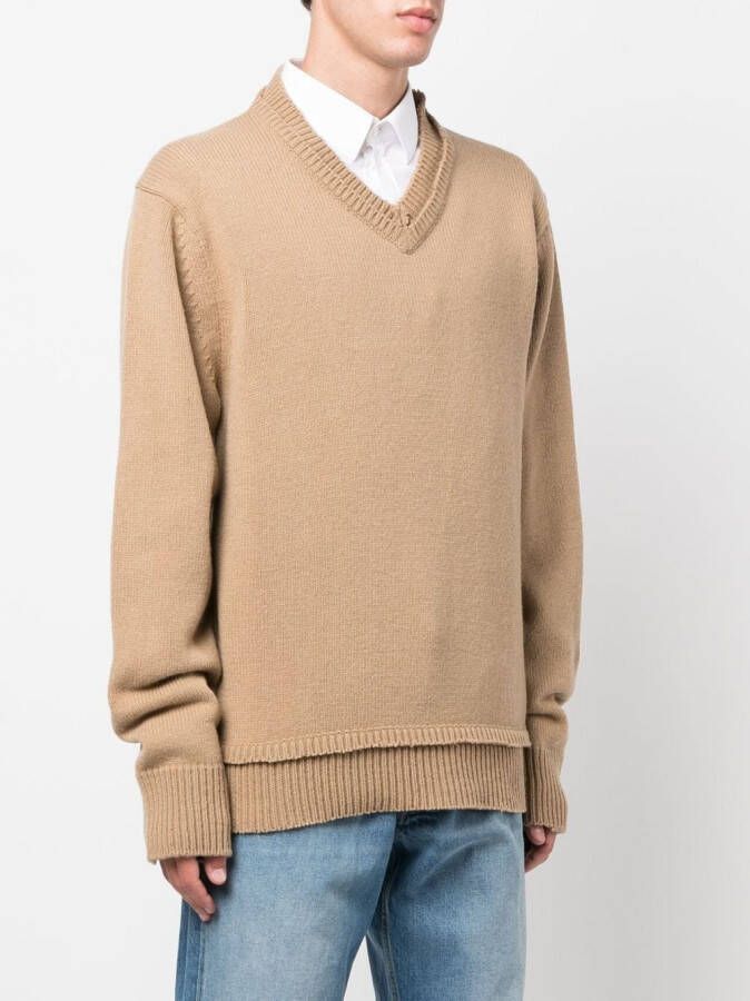 Maison Margiela Trui met V-hals en elleboogpatch Beige