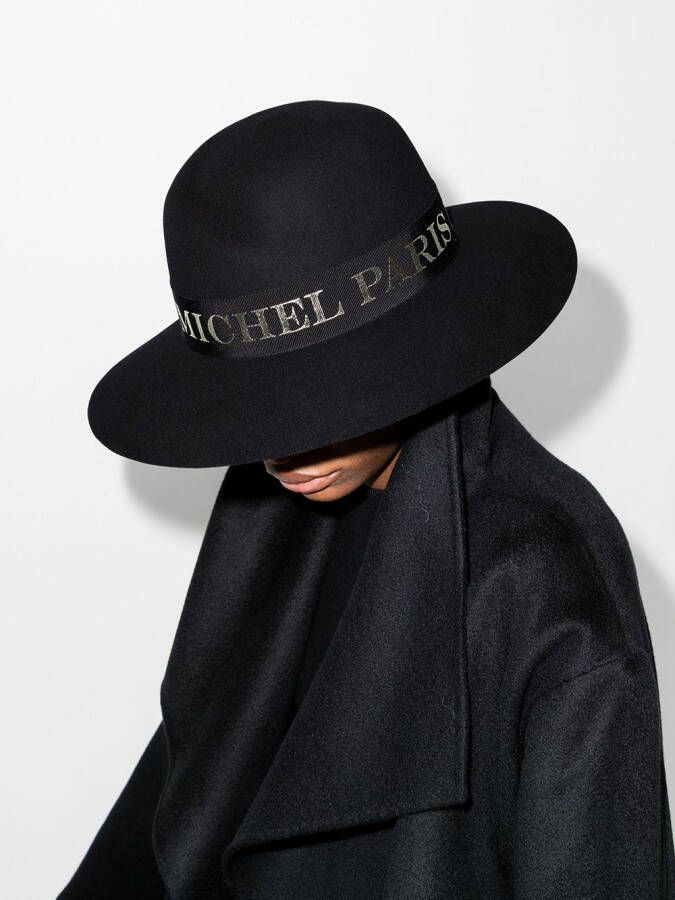 Maison Michel Fedora hoed met logoband Zwart