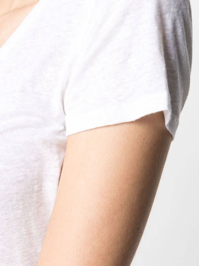 Majestic Filatures T-shirt met diepe ronde hals van linnenblend Wit