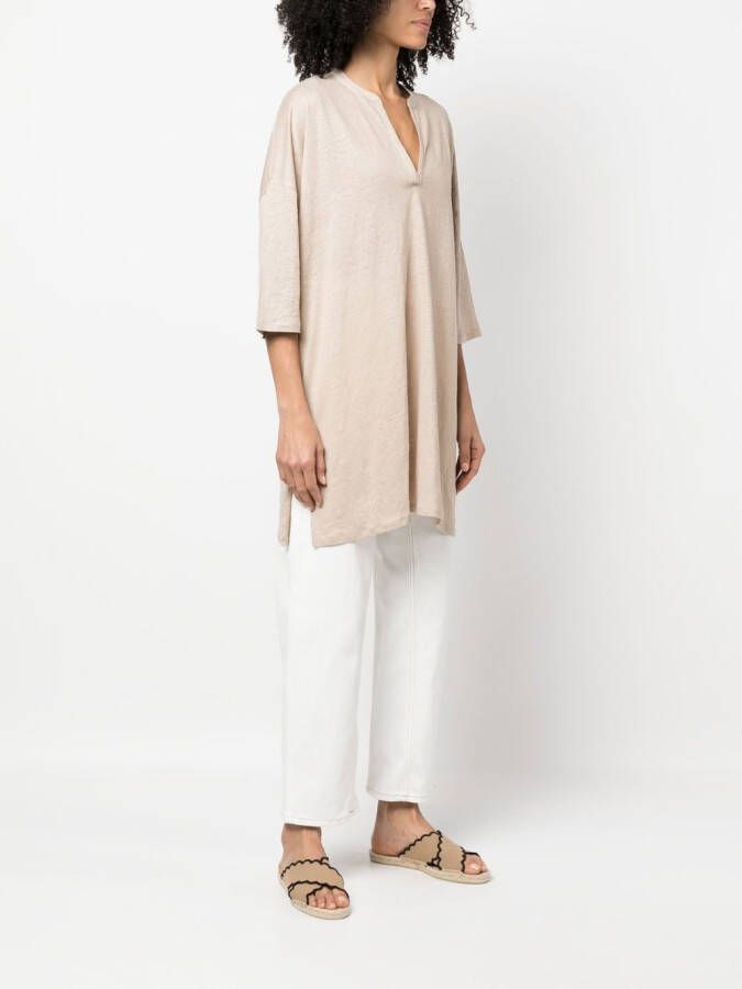 Majestic Filatures Tuniek met cropped mouwen Beige