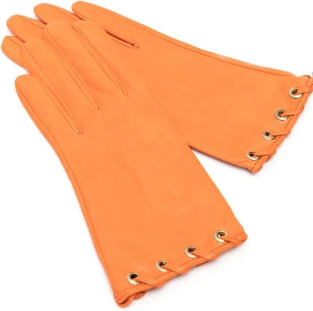Manokhi Leren handschoenen met afwerking Oranje