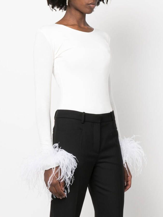 MANURI Blouse met veren afwerking Wit