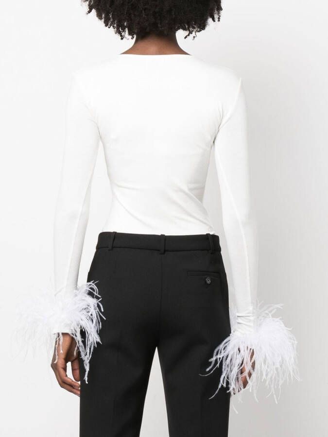 MANURI Blouse met veren afwerking Wit