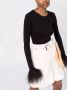 MANURI Blouse met veren afwerking Zwart - Thumbnail 5