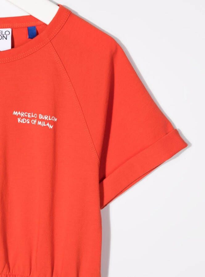 Marcelo Burlon County Of Milan Kids T-shirtjurk met logoprint Rood