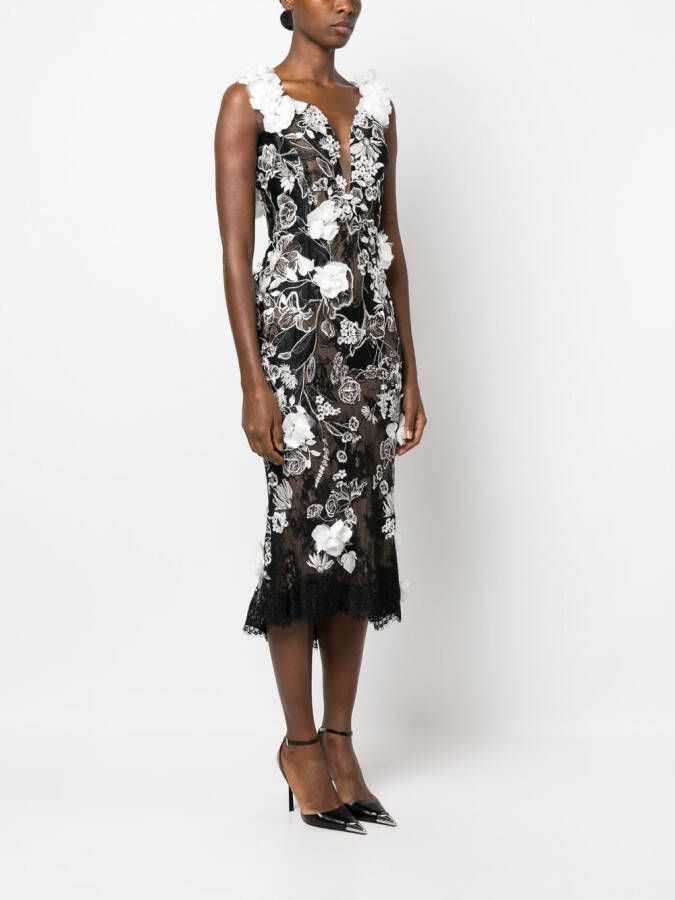 Marchesa Midi-jurk met bloemenpatch Zwart