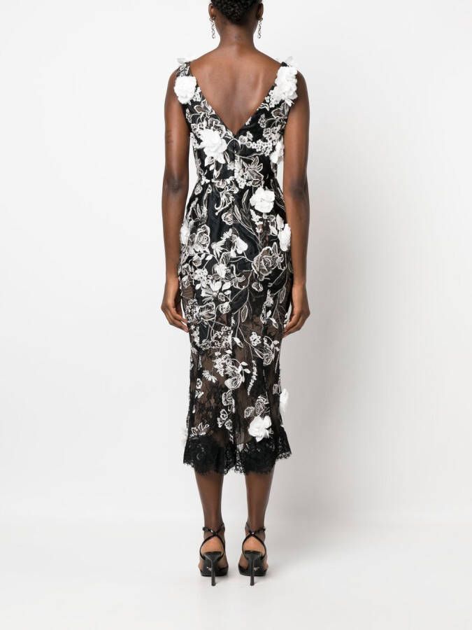 Marchesa Midi-jurk met bloemenpatch Zwart