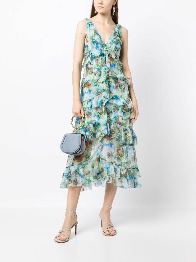 Marchesa Notte Mini-jurk met abstracte print Groen