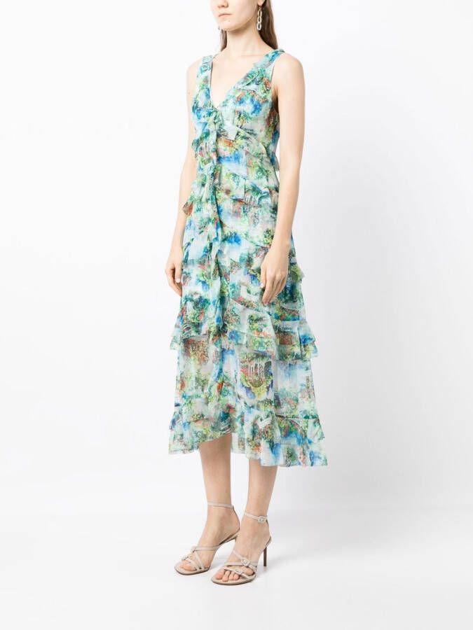 Marchesa Notte Mini-jurk met abstracte print Groen