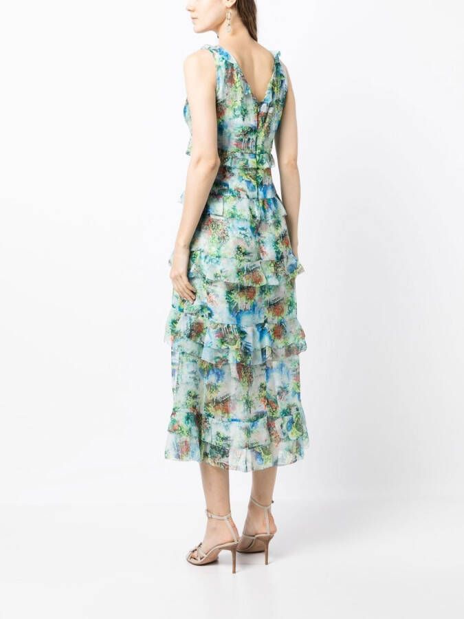 Marchesa Notte Mini-jurk met abstracte print Groen