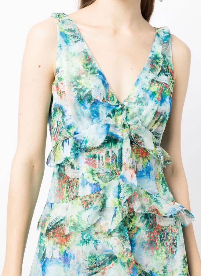 Marchesa Notte Mini-jurk met abstracte print Groen