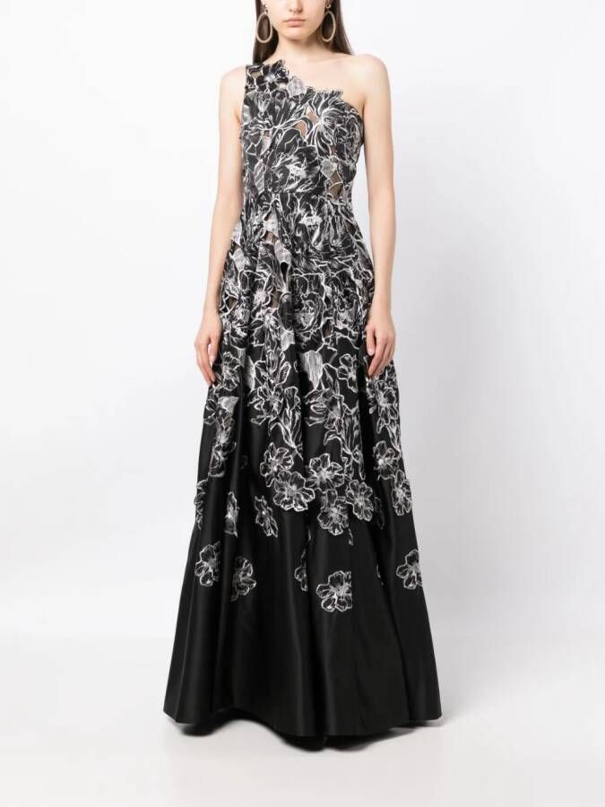 Marchesa Notte Asymmetrische jurk Zwart