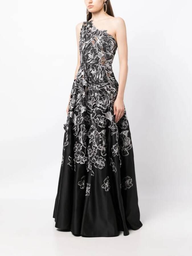 Marchesa Notte Asymmetrische jurk Zwart