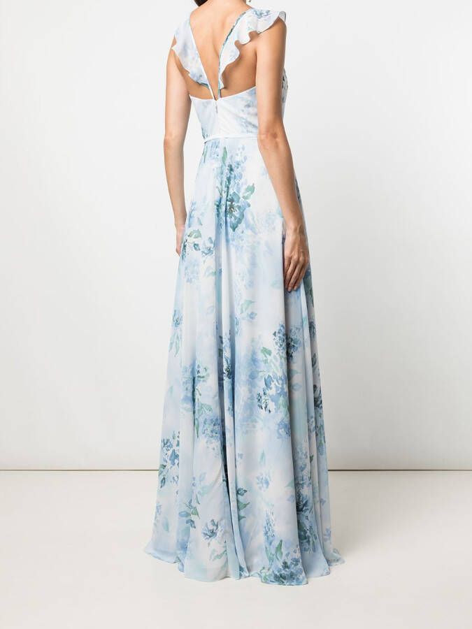 Marchesa Notte Bridesmaids Avondjurk met bloemenprint Blauw