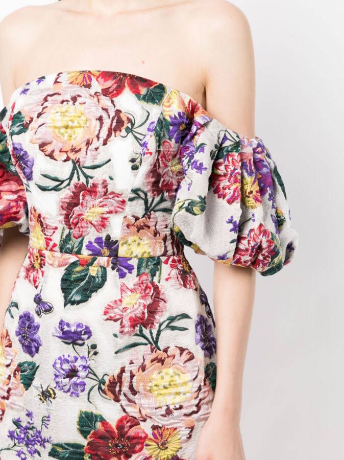 Marchesa Notte Jurk met geborduurde bloemen Wit