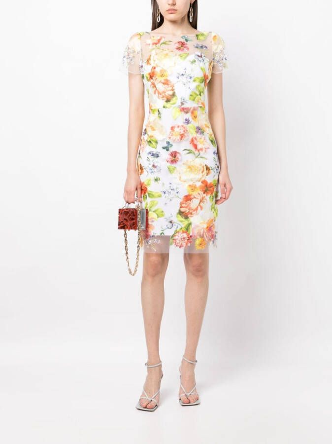Marchesa Notte Jurk met geborduurde bloemen Wit