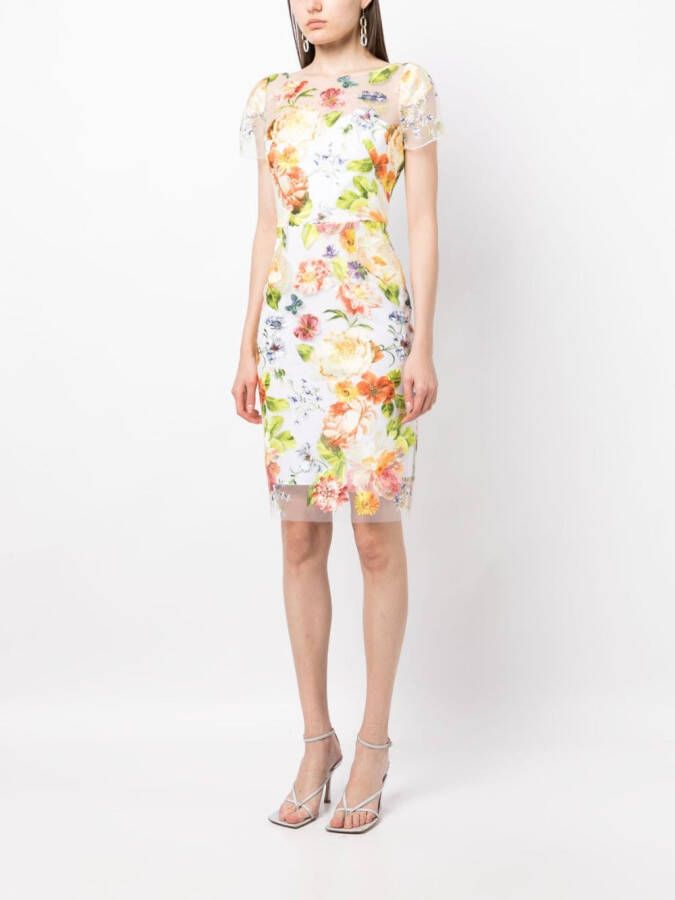 Marchesa Notte Jurk met geborduurde bloemen Wit