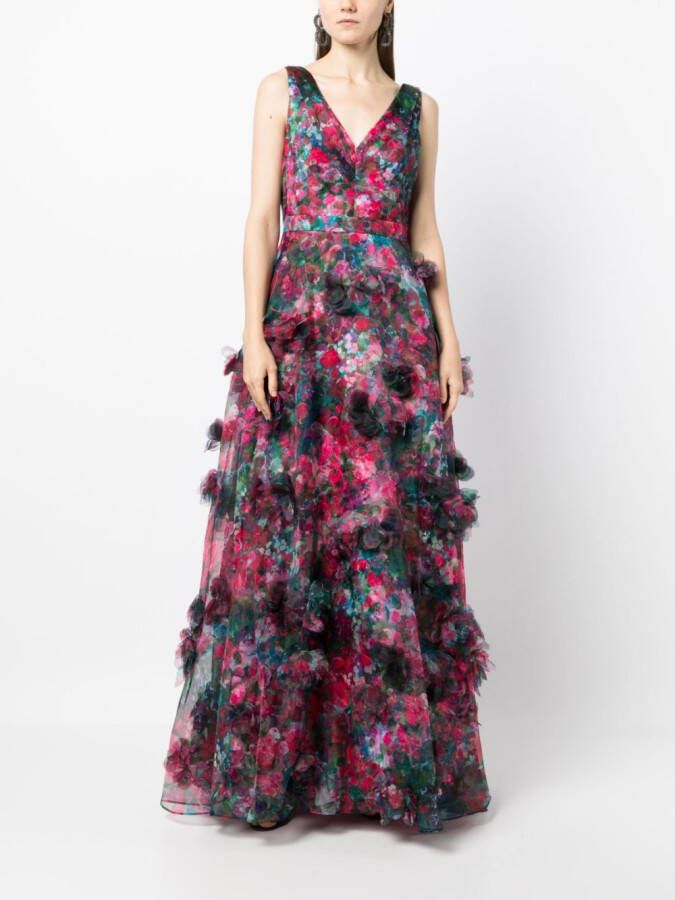 Marchesa Notte Maxi-jurk met bloemenprint Rood