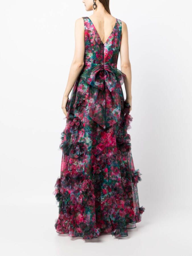 Marchesa Notte Maxi-jurk met bloemenprint Rood