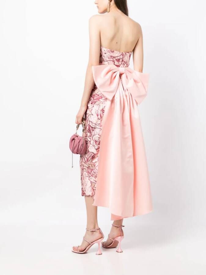 Marchesa Notte Midi-jurk met bloemenkant Roze