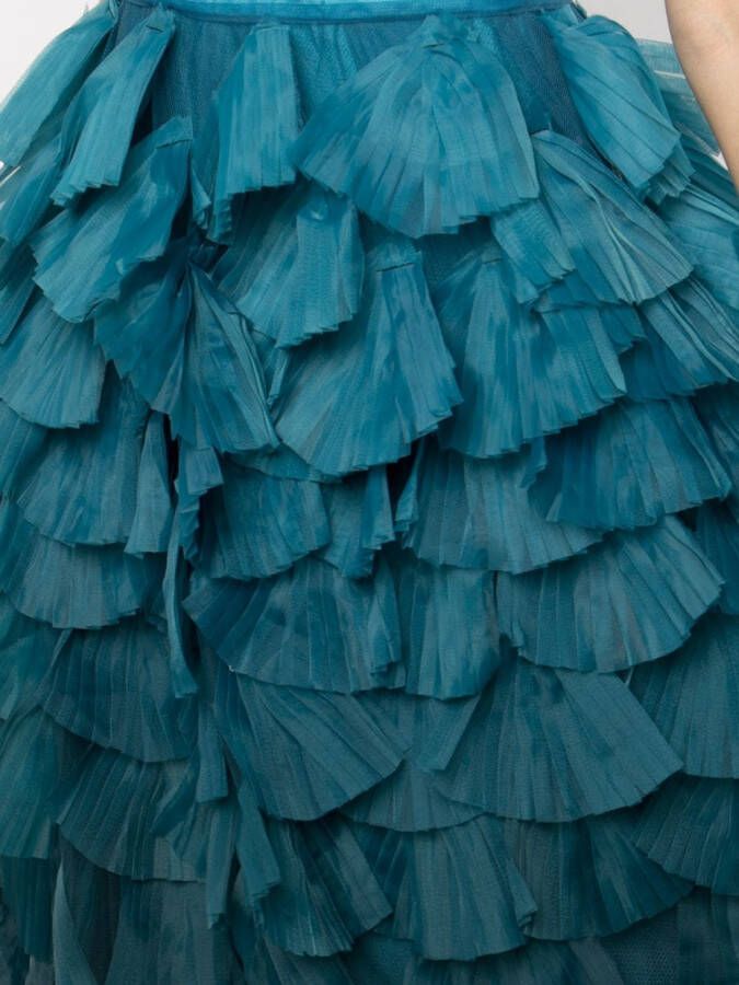 Marchesa Notte Midi-jurk met ruches Blauw