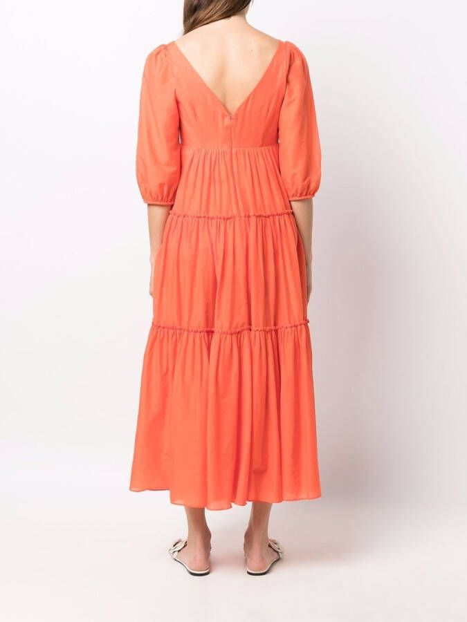 Marchesa Notte Midi-jurk met V-hals Oranje