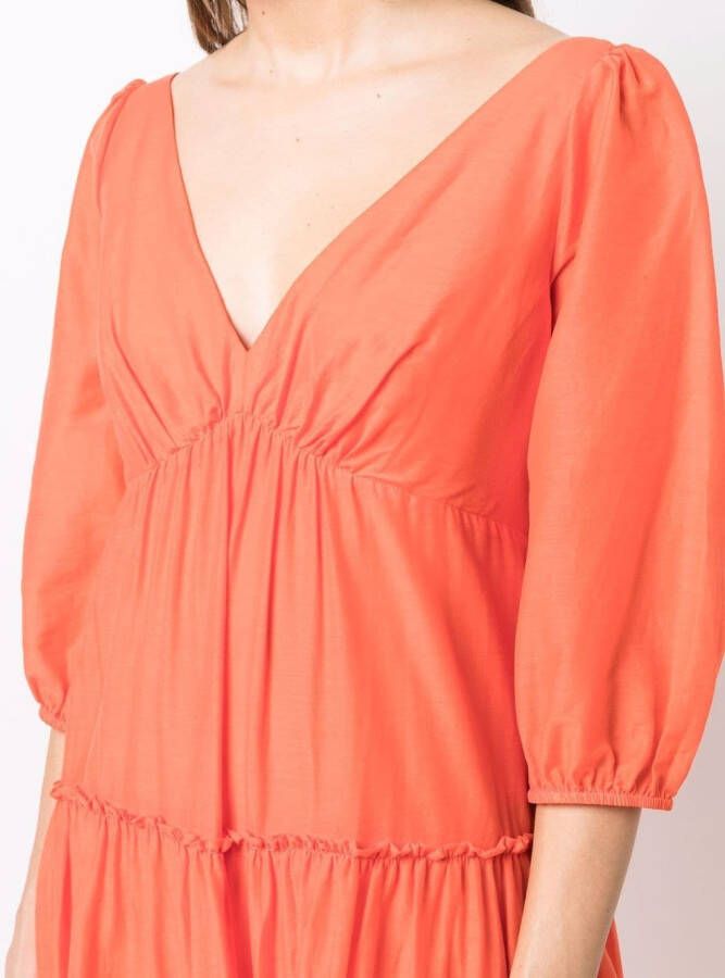 Marchesa Notte Midi-jurk met V-hals Oranje