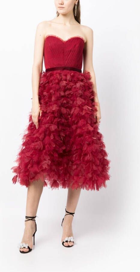 Marchesa Notte Mini-jurk met ruches Rood