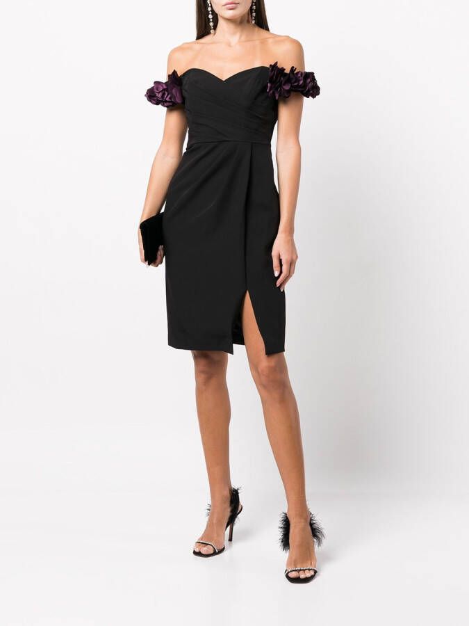 Marchesa Notte Off-shoulder mini-jurk Zwart