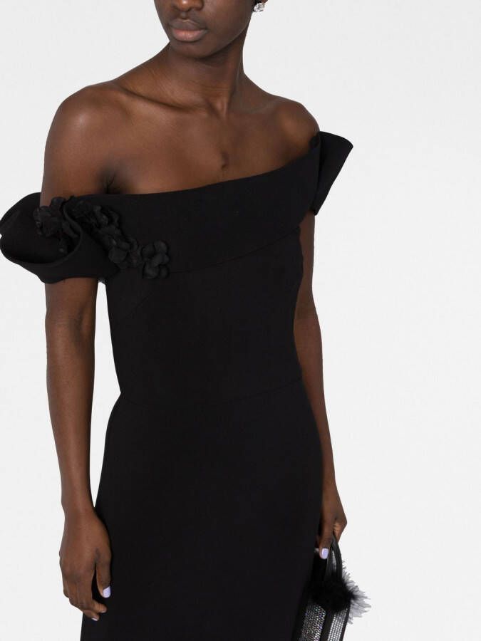 Marchesa Off-shoulder midi-jurk Zwart