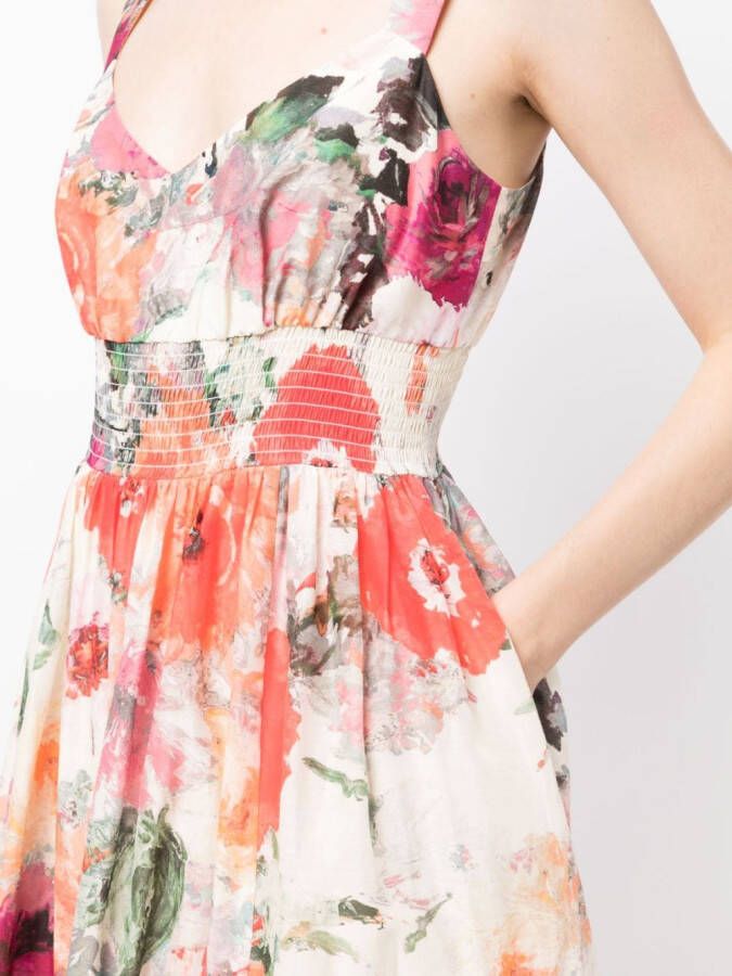 Marchesa Rosa Midi-jurk met bloemenprint Oranje