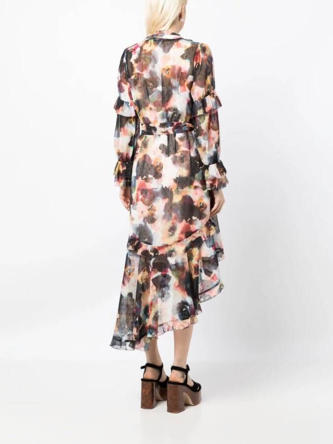 Marchesa Rosa Midi-jurk met abstracte print Zwart