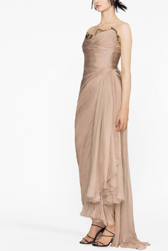 Maria Lucia Hohan Gedrapeerde avondjurk Beige