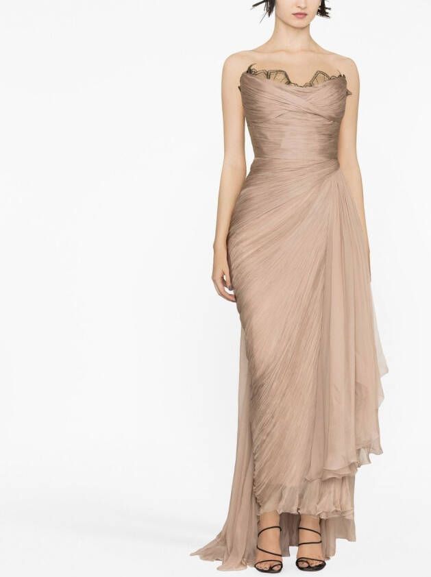 Maria Lucia Hohan Gedrapeerde avondjurk Beige