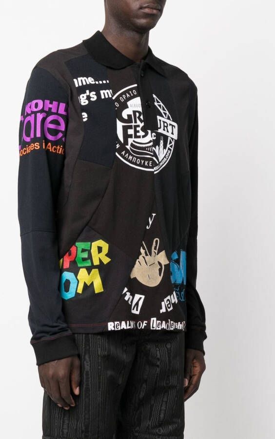 Marine Serre Poloshirt met print en lange mouwen Zwart