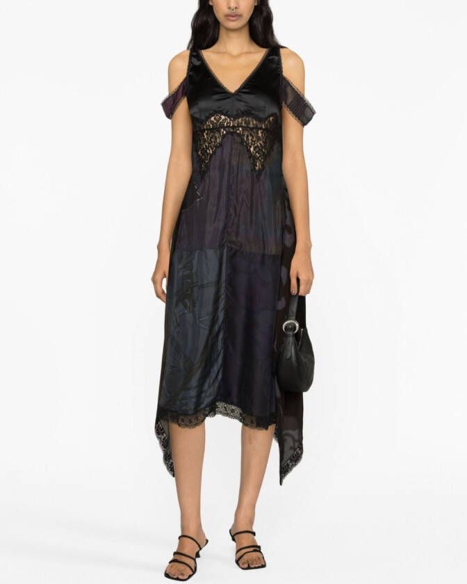 Marine Serre Denim midi-jurk Zwart
