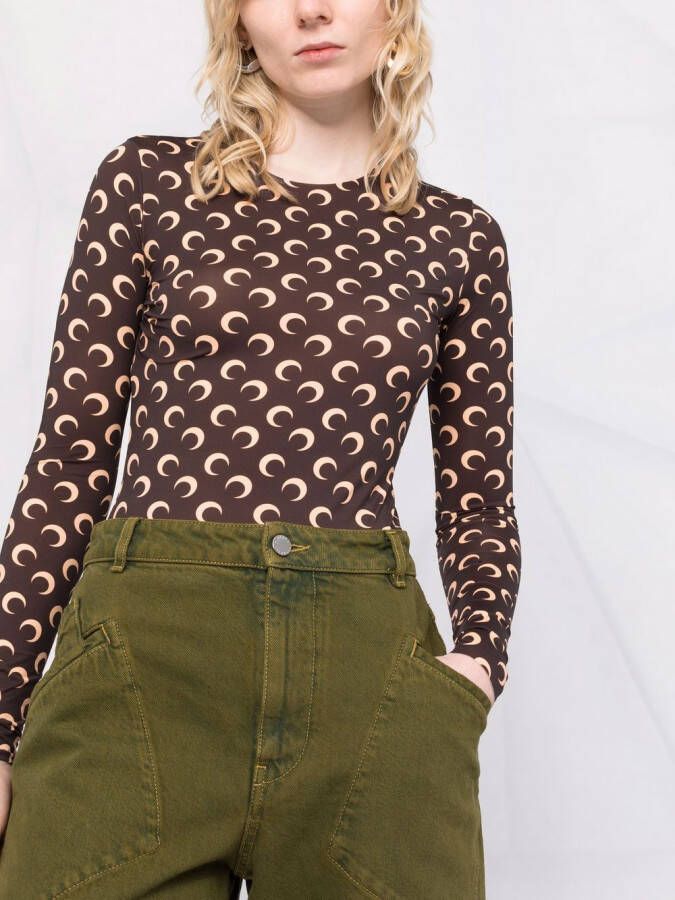 Marine Serre Top met maanprint Bruin