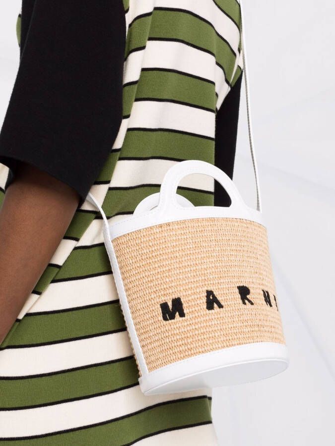 Marni Tropicalia bucket-tas met geborduurd logo Beige